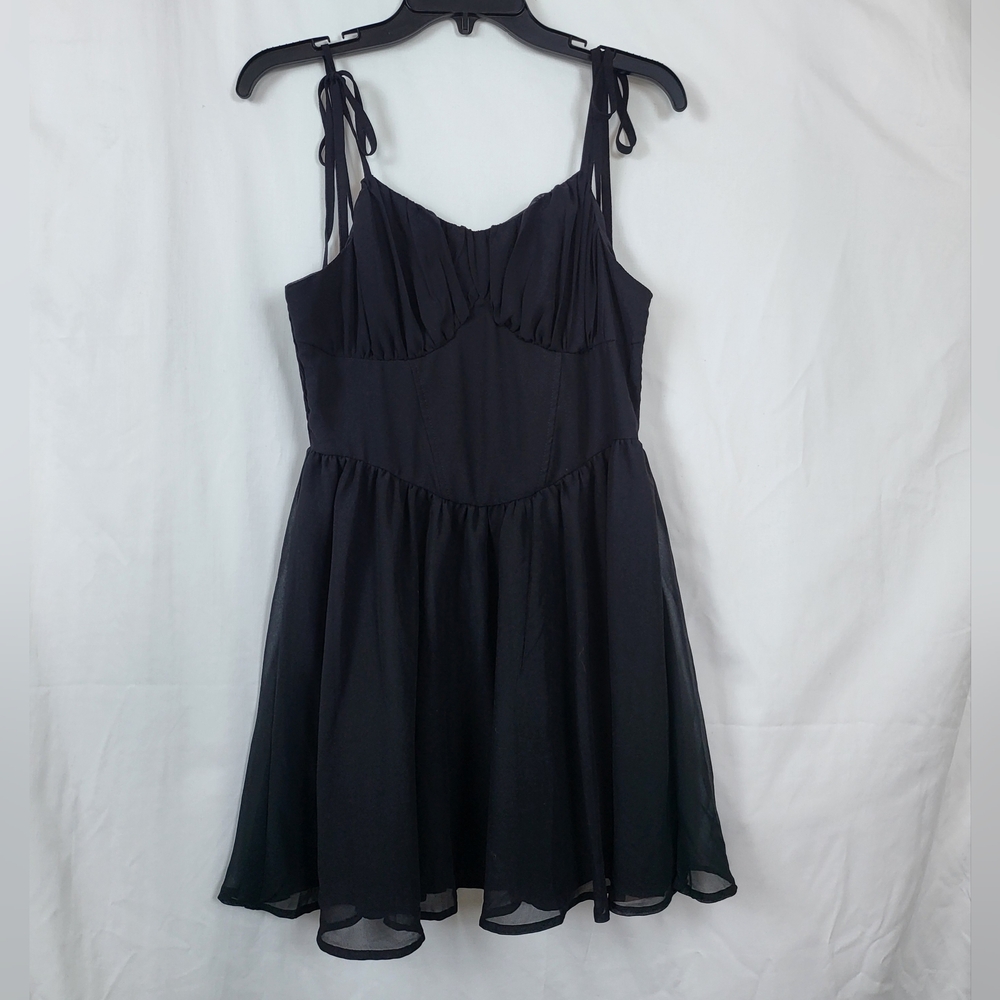 Shein MOD Black Chiffon Shoulder Tie Sexy Party Cami Mini A-line Dress Large New